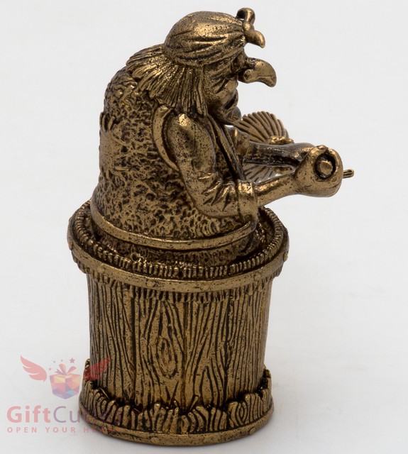 Russian Solid Brass Amber Figurine Baba Yaga in mortar wields a pestle