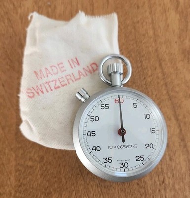 S/P C6562-5 Mechanical Wind Up Vintage Stop Watch Made In Switzerland WORKING