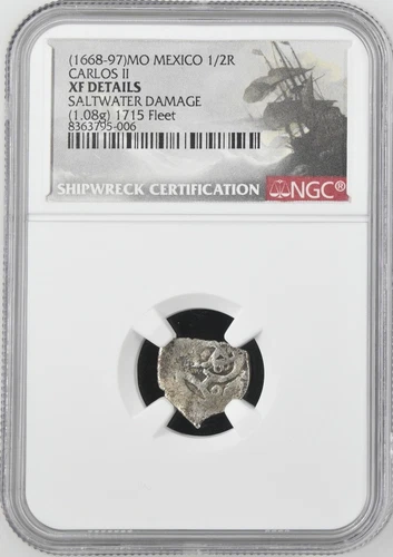 1668-1697 Mexico Cob 1/2 Real NGC XF Saltwater DMG 1715 Fleet Shipwreck