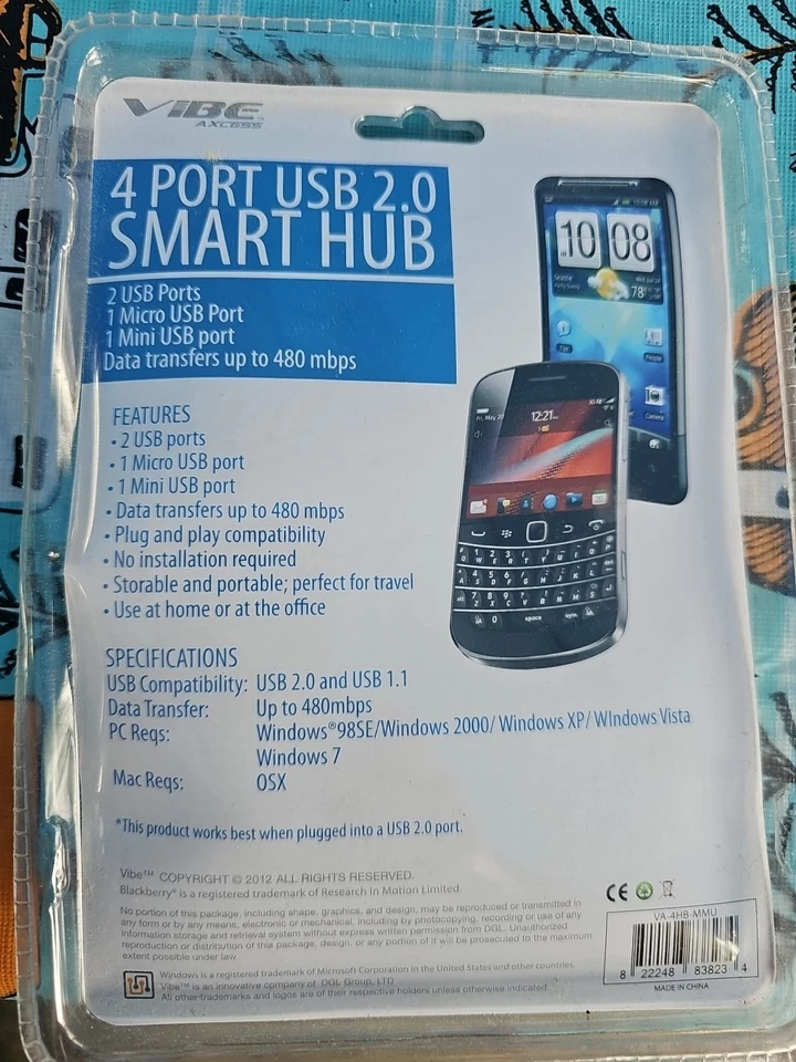 1 Vibe Axcess 4-Port USB 2.0 Smart Hub Adapter Cable- 2 USB /1 Micro/1 Mini - Image 2 of 4