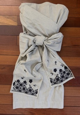 Lela Rose Strapless Blue Striped Seersucker Resort Dress Size 6