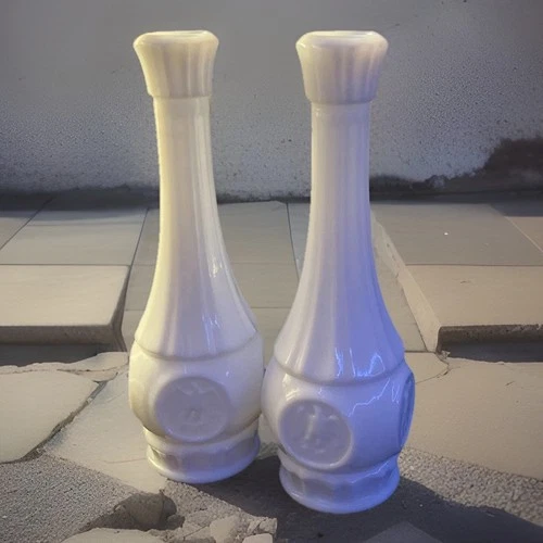 Wheaton, Milk Glass, Bud Vases(2), Eagle Coin Medallion, 9 Inches