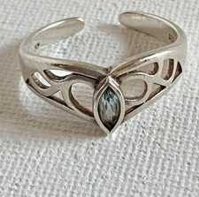 Ring Vintage 925 Sterling Blue Topaz Filagree 9-Adjustable AN