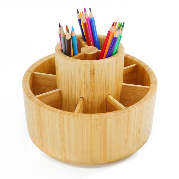 Bamboo Desk Organizer Drehbar Stiftehalter Schreibtisch Aufbewahrung 360 Grad-image