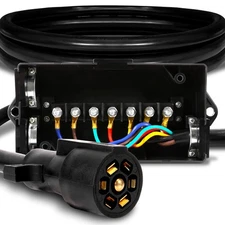 True Mods 8ft 7-Way Trailer Plug Adapter Cord Wiring Harness Kit with 7-Pin S...