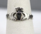 Vintage Claddagh Irish Friendship hearts hands 925 Sterling Silver Ring Size 7