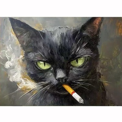 Cat Diamond Painting Kits for Adults,Smoking Cat 5D Diamond Art Kits for Adul...