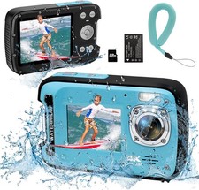 Underwater Camera 4K 48MP Autofocus Selfie Dual Screen Waterproof Blue