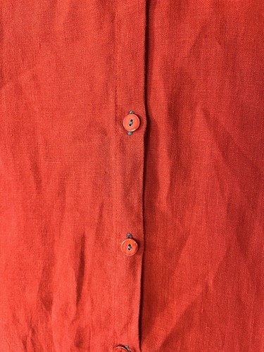 GUDRUN SJODEN Leinenkleid Gr. L rot Kurzarm Midi Knöpfe Lagenlook Taschen - Bild 4 von 12