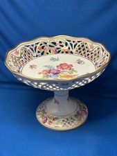 SCHUMANN BAVARIA GERMANY, CHATEAU DRESDEN FLOWERS- RETICULATED PEDESTAL COMPOTE