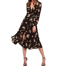 REFORMATION the Chelsea Wrap Dress in Black Floral Size XS