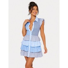 Fashion Nova Around The Way 100% Cotton Pinstripe Babydoll Mini Dress M NWT NEW