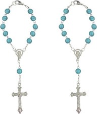 2PCS Blue Rosary Cross Charm Hanging Ornament for Car Rearview Mir Color: Blue