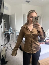 New York and Company Womens Blouse Small Satin button up