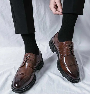 Men's Derby Faux Leather Wing Tip Carved Brogue Lace Up Business Vintage Hot