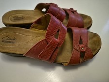 WOMENS CLARKS COLLECTION RED BERGUNDY LEATHER VEDGE SANDALS UK5 EUR38