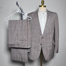 The Sovereign Tailored by Barry Suit Mens 42R 38x30 Brown Blue Glen Plaid Wool