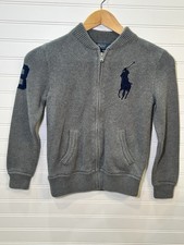 Polo Ralph Lauren Full Zip Knit Sweater Gray Big Pony Logo Cotton Boy  s Small 8