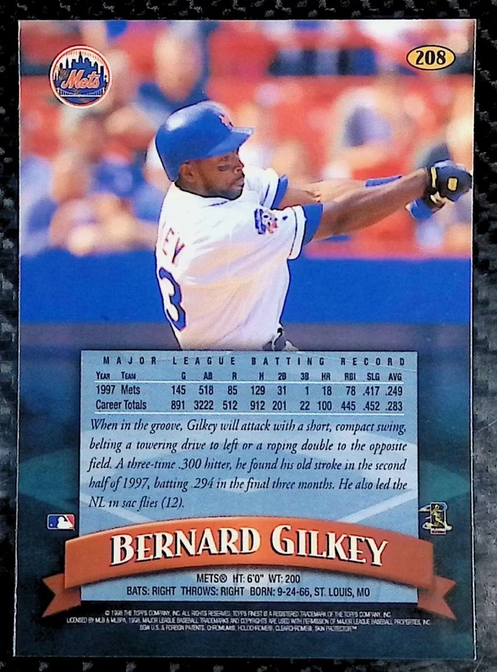 1998 Finest #208 - Bernard Gilkey - New York Mets - Image 2 of 2