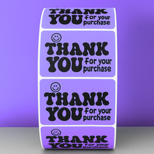 2x1 inch Thank You Stickers- Retro Smiley Labels for Small Business