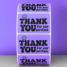 2x1 inch Thank You Stickers- Retro Smiley Labels for Small Business