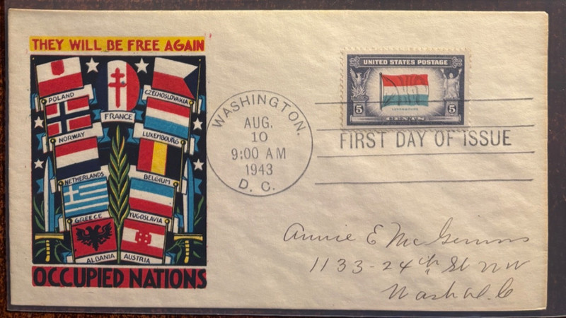 #912 Overrun Countries FDC: Luxembourg with nice cachet, slight toning
