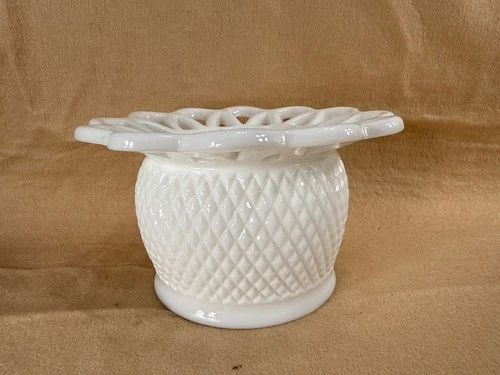 Vintage Imperial Milk Glass Lace Edge Diamond Cut Candy Dish/Vase
