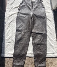 Vintage women  s Brown chocolate 100 Leather pants zippers buttons biker size 4