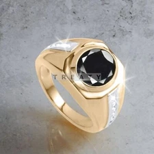 Black Onyx Oval Cut With 925 Silver Gold Plated Ring For Men's #179
