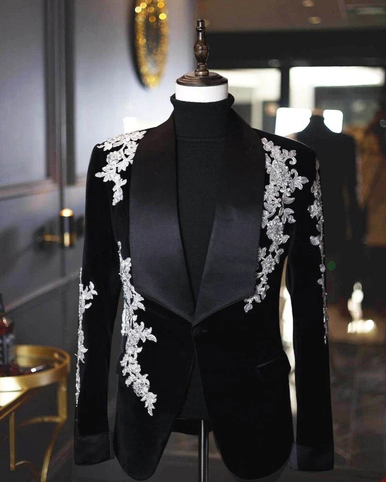 Luxury White Appliques Wedding Groom Formal Suits 2 Pieces Slim Fit for Banquet - Image 4 of 4