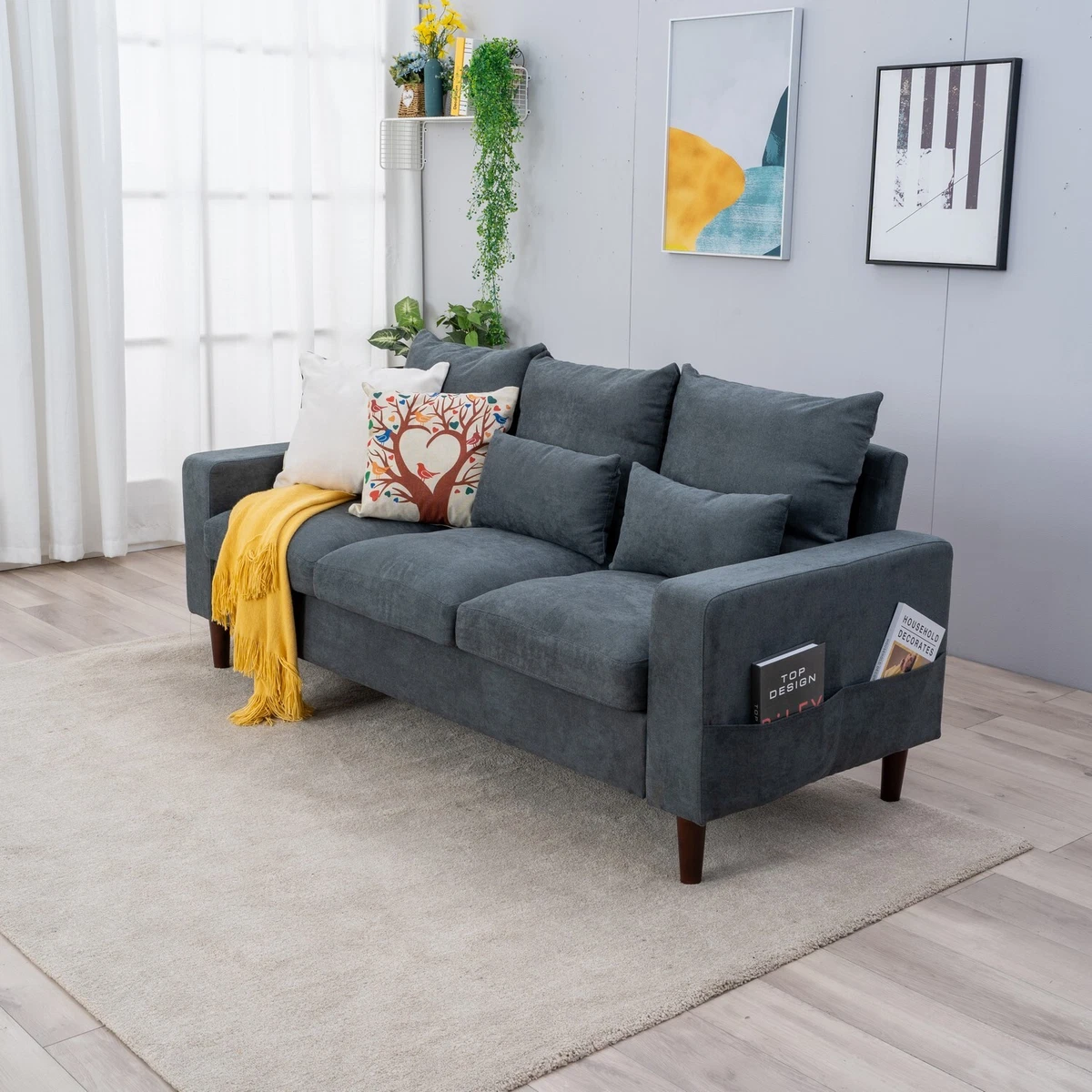 Linen Fabric Sofa Couch 3 Seat Sofa Upholstered Home Living Room w