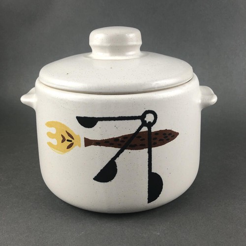 West Bend Bean Pot Vintage Mid-Century Stoneware Crock With Lid Retro
