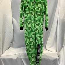 Minecraft Boys Long Sleeve Creeper Hoodie Green Pajama Suit One Piece Size 10-11