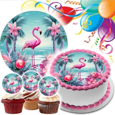 Aloha Tortenaufleger Party Deko essbar Geburtstag Muffin tropic Sommer Flamingo