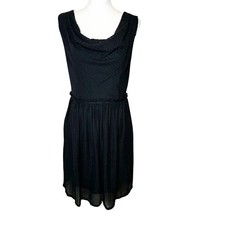 Lord & Taylor Textured Sheath Dress Drape Neck Black Medium