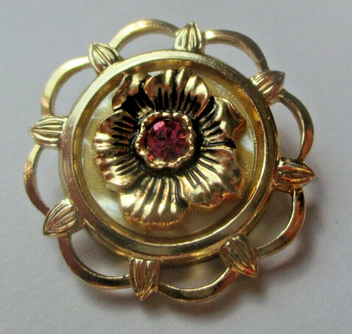 Clip Serre-foulard Vintage Couleur Or Avec Cabochon Cristal Rose - Bijou Fantaisie, Parfait état
