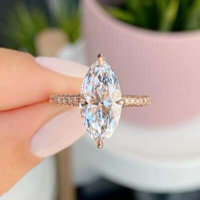 Marquise Cut DVVS1 Moissanite Vintage Engagement Ring 14K