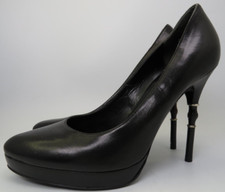 Gucci Women's Black Leather Heel with Bamboo and Gold Accent Size 5.5
