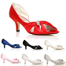 WOMEN LADIES DIAMANTE BRIDAL MID HEELS WEDDING PROM PARTY SANDALS SHOES SIZE 3-8