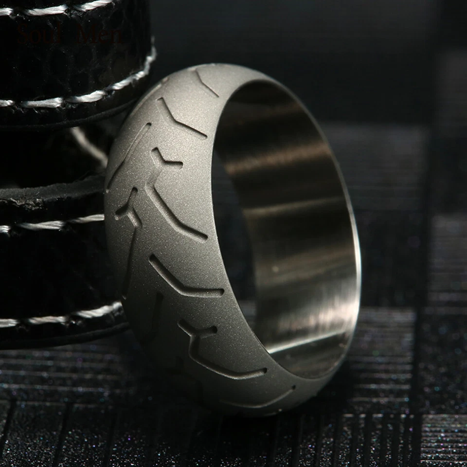 Anel masculino cinza aço inoxidável cúpula pneu banda de rodagem aliança de casamento hip hop driver - Imagem 2 de 4