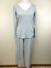 Gap Body L Gray White Stripe Thermal Pajama Lounge Set Waffle Weave Womens
