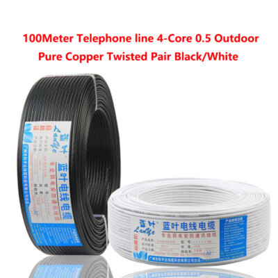  100Meter Telephone line 4-Core 0.5 Outdoor Pure Copper Twisted Pair Black/White
