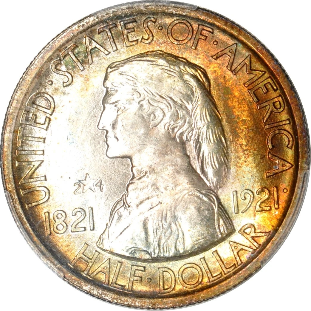 1921 50C Missouri 2X4 Silver Commemorative PCGS MS66+ (CAC) (Toned)