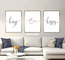 Hugs & Kisses, Set of 3 Prints, Minimalist Art, Home Wall Decor, Multiple Sizes
