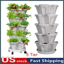 Vertical Planter 5 Tier Stackable Planters with Wheels & Tools Garden Tower Pot