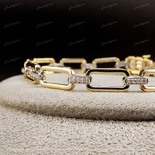 14K Two Tone Gold Plated Diamond Lab Created 3Ct Round Cut Paperclip Bracelet