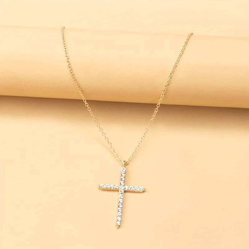 Halskette Kreuz Kette Kristall Glitzer Anhänger Zirkonia Damen Schmuck gold - Bild 3 von 4