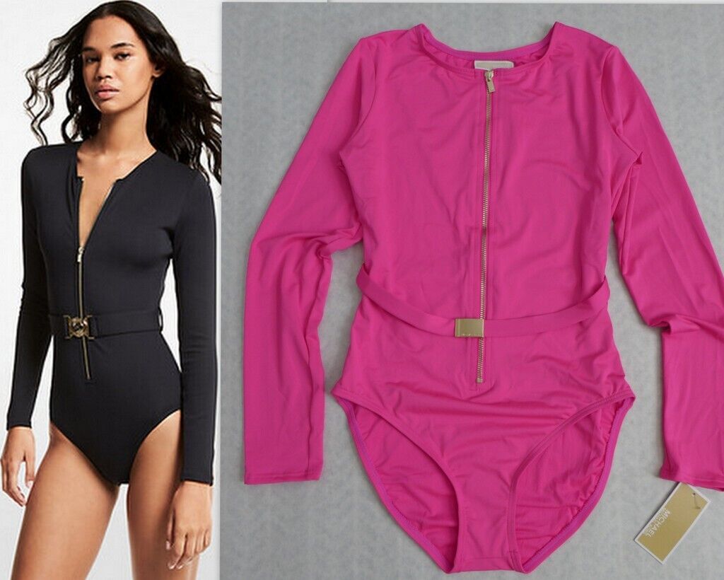 NWT MICHAEL KORS Long Sleeve Zip Front Logo Belt One Piece NWT MICHAEL KORS Long Sleeve Zip Front Logo Belt One Piece