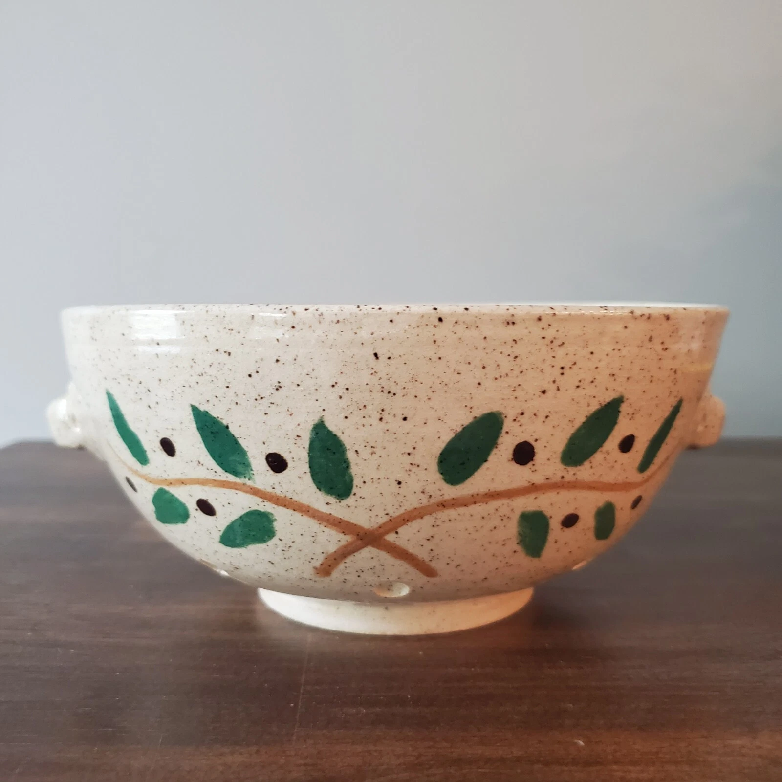 VTG Studio Pottery Strainer Berry Bowl Colander Floral Speckled Blake Olson