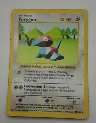 Vintage Porygon Pokemon Trading card 39/102 WOTC Nintendo